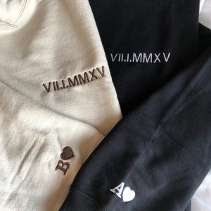 Roman Numerals Couples Custom Embroidered Hoodie